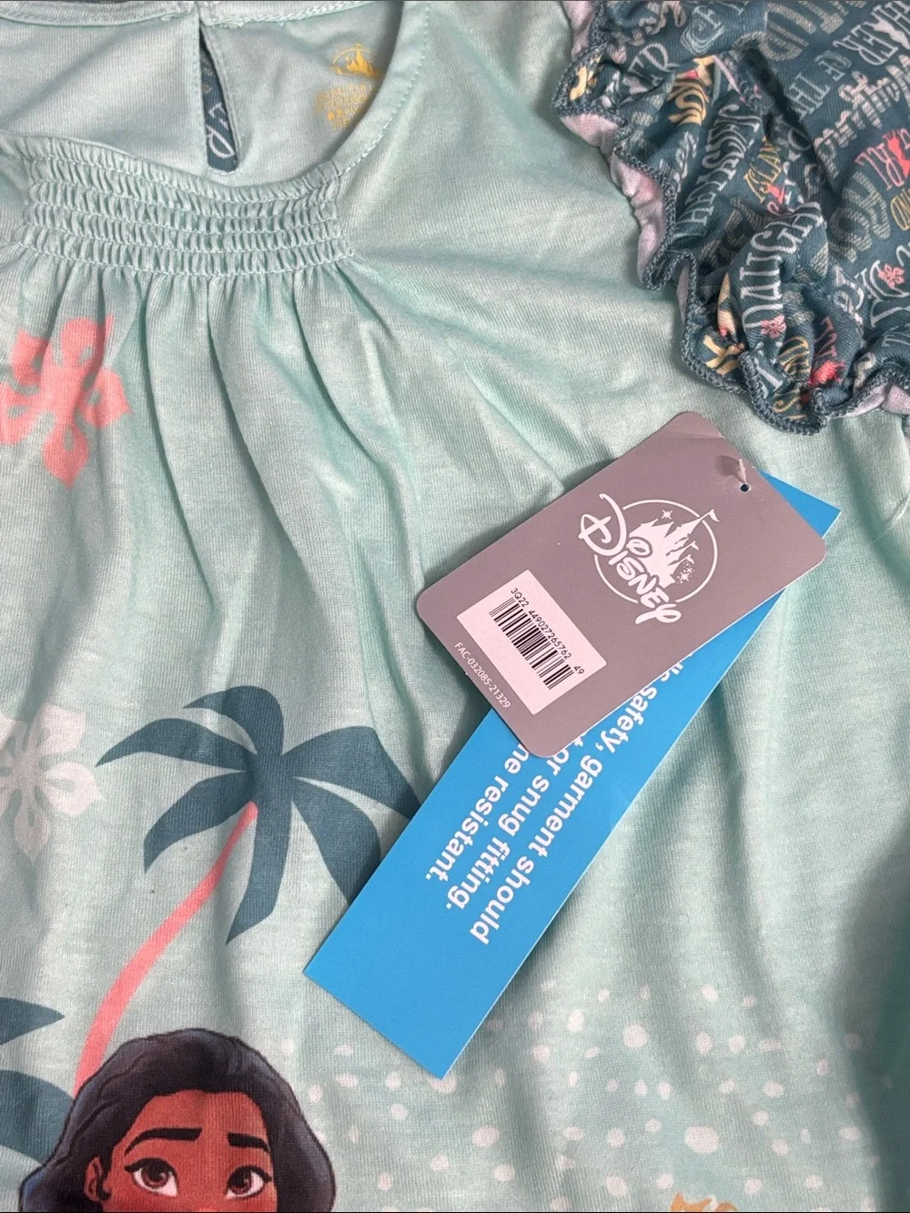 Moana Graphic Nightgown in Aqua with Coral and Tan Accents - Picture 5 of 6
